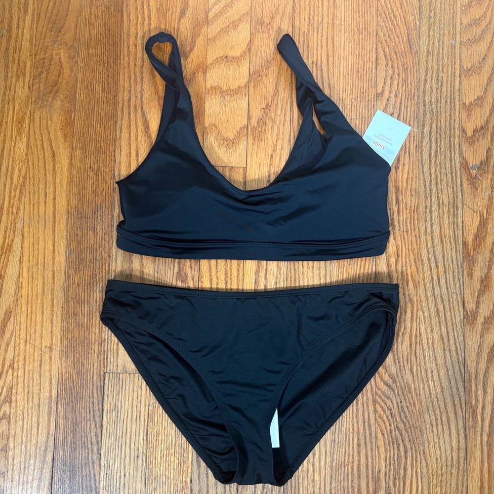 Andie Swim The Ventura Top Bikini Bottom Set Black Size Medium NWT